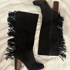 Gianni Bini tall suede black fringe boots